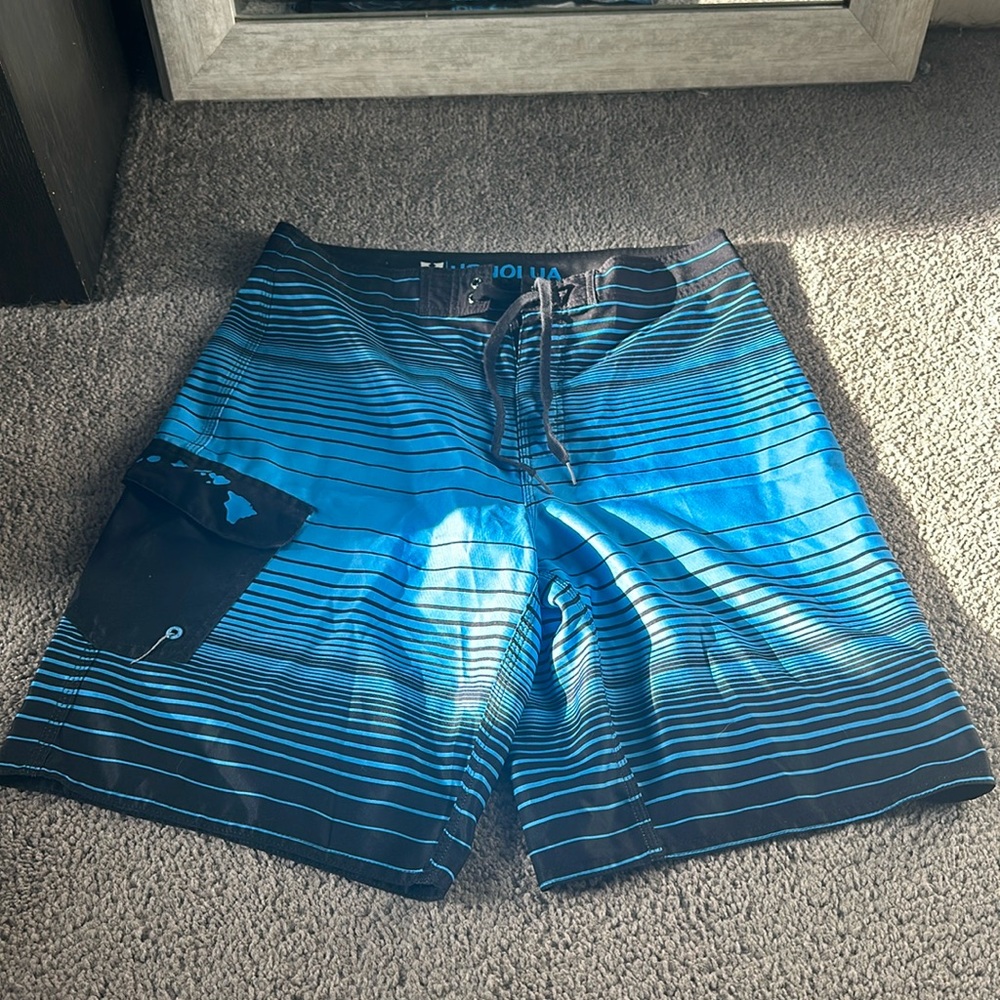 Hollister Men's Blue Striped Swim Board Shorts